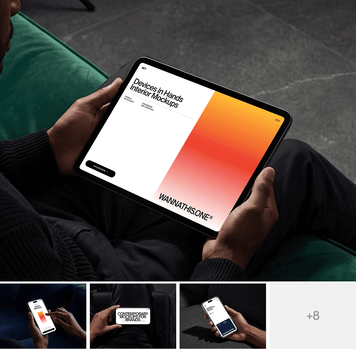 Devices in Hands Interior Mockups for UX/UI projects