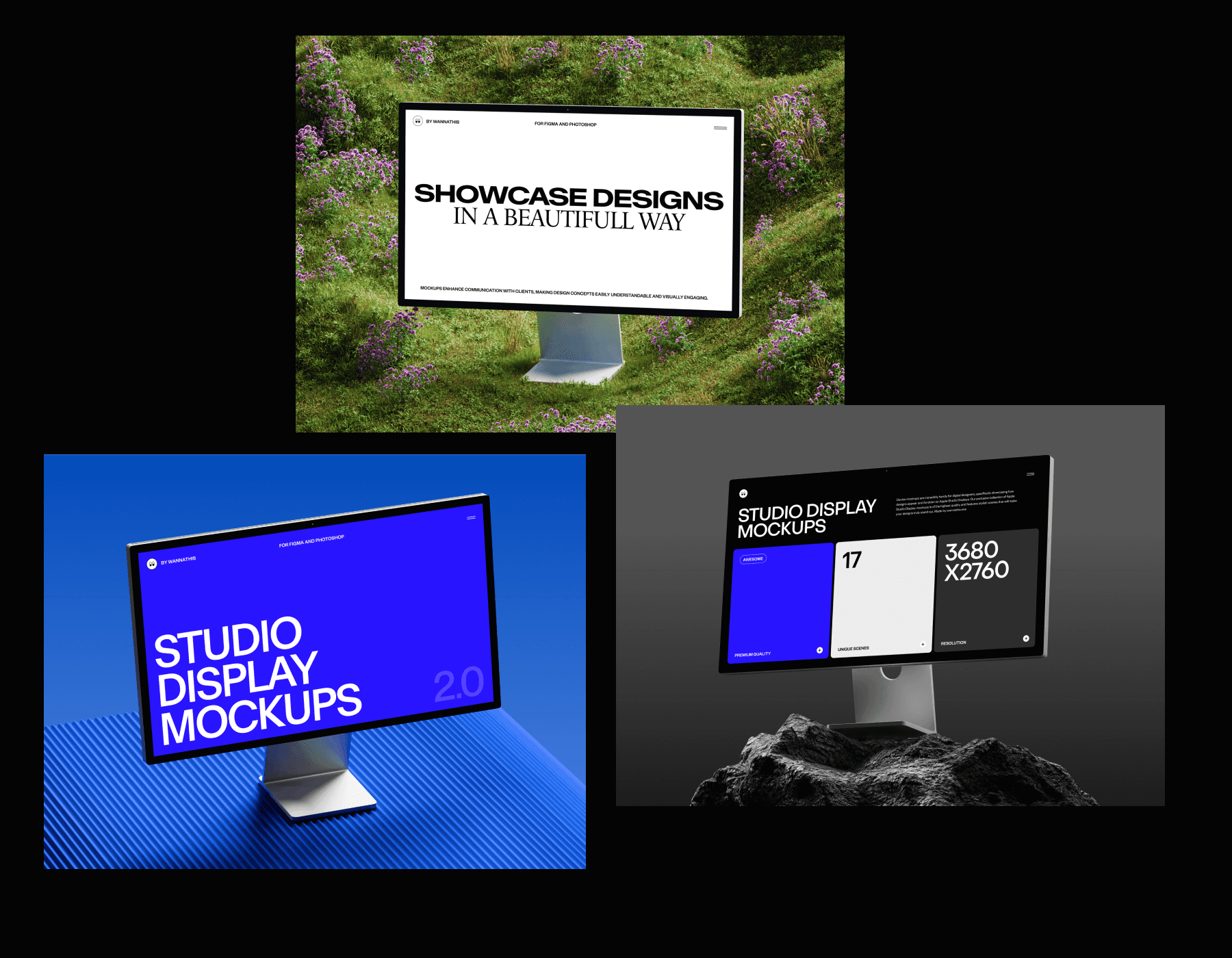 Studio display desktop mockups for design projects