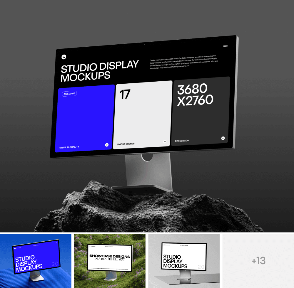 Studio display desktop mockups for design presentations