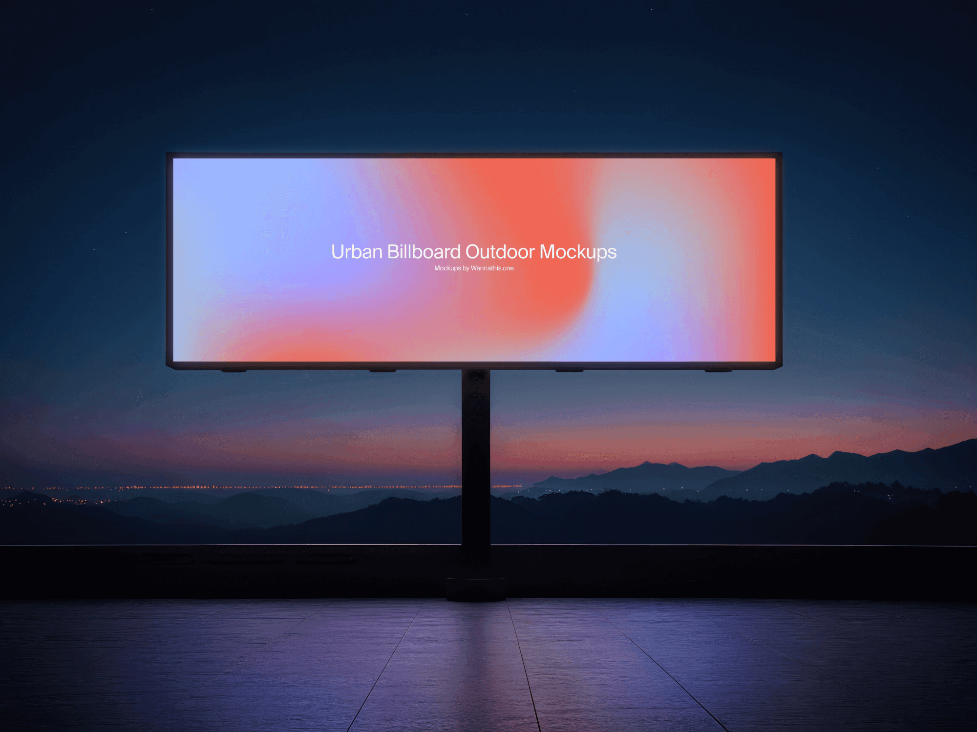 Urban billboard mockup at dusk with gradient background – mockup by Wannathis