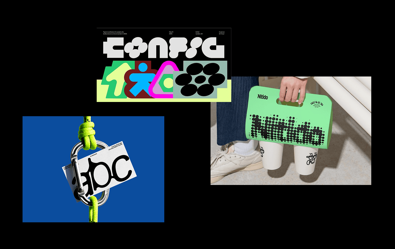 Experimental graphic design with bold shapes, distorted typography and layered visual elements