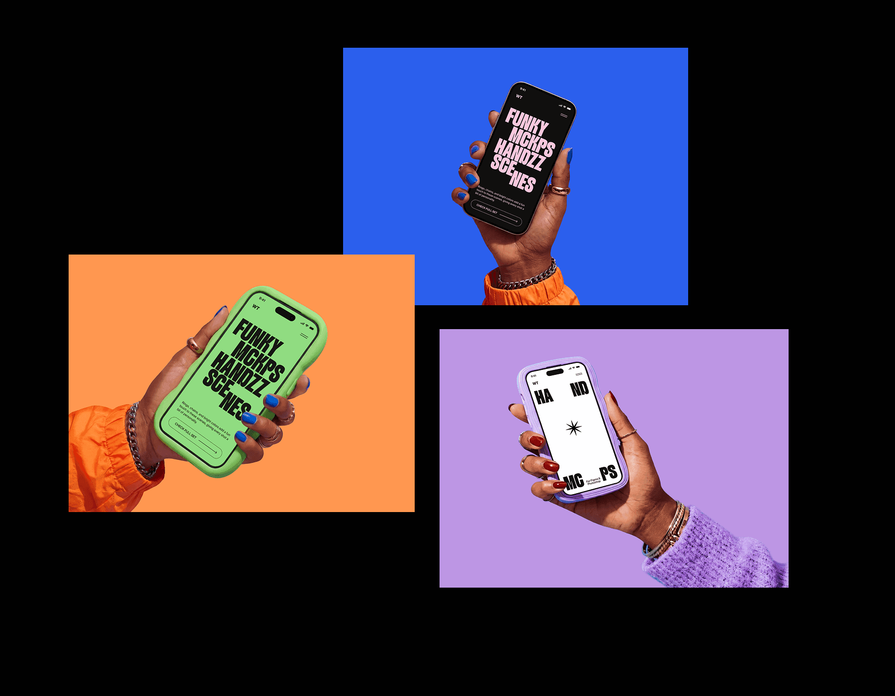 Funky iPhone Mockups in Hands for UX/UI projects