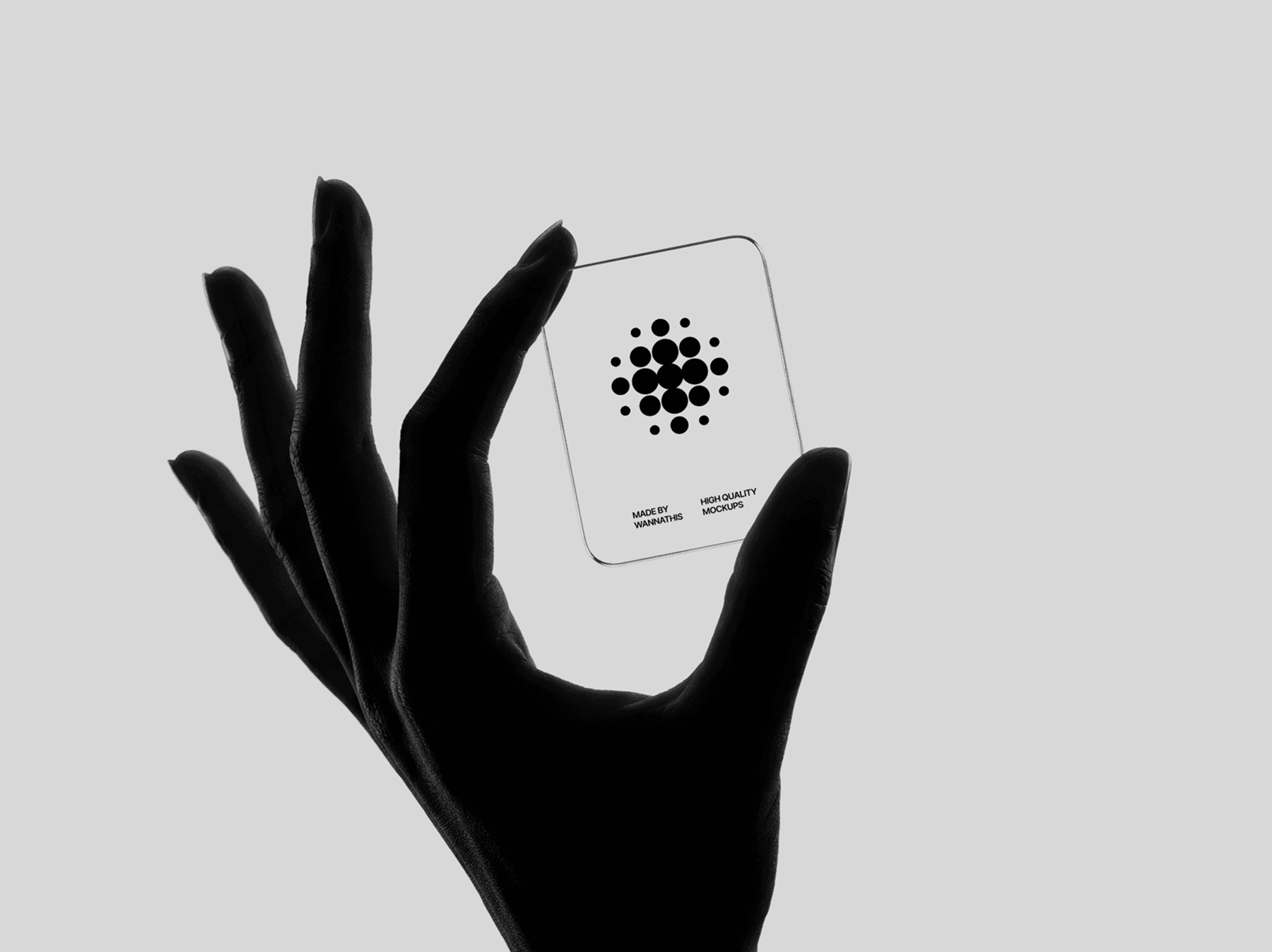 Hand gesture presenting a transparent glass card with a floating feel