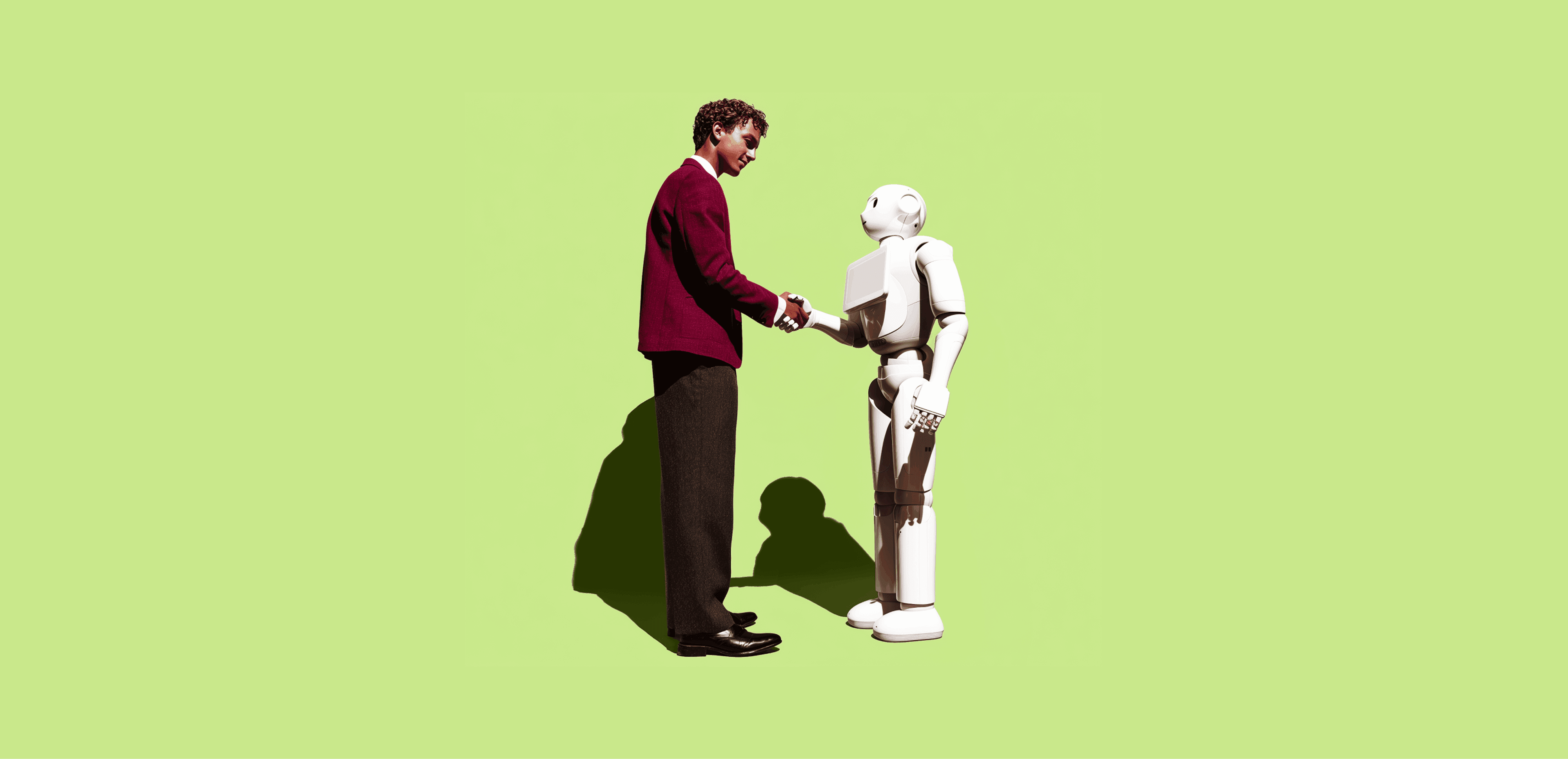Human designer and AI robot handshake symbolizing creative collaboration and AI tools for designers