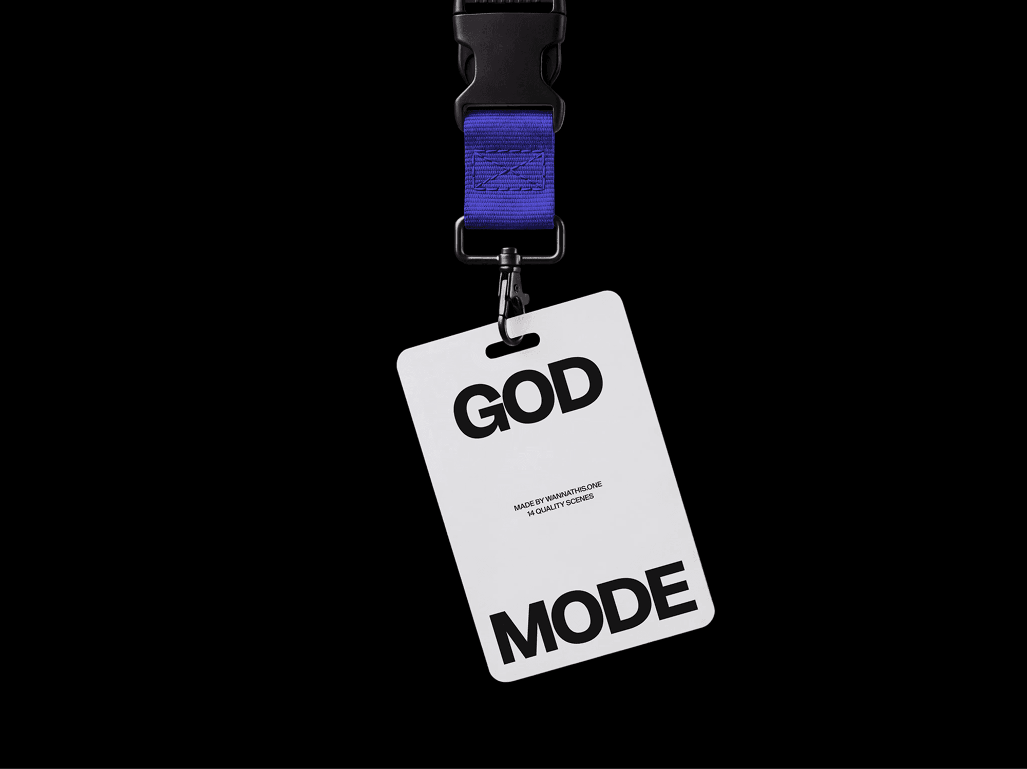 Event pass mockup hanging from a lanyard against a clean refined minimal studio background scene