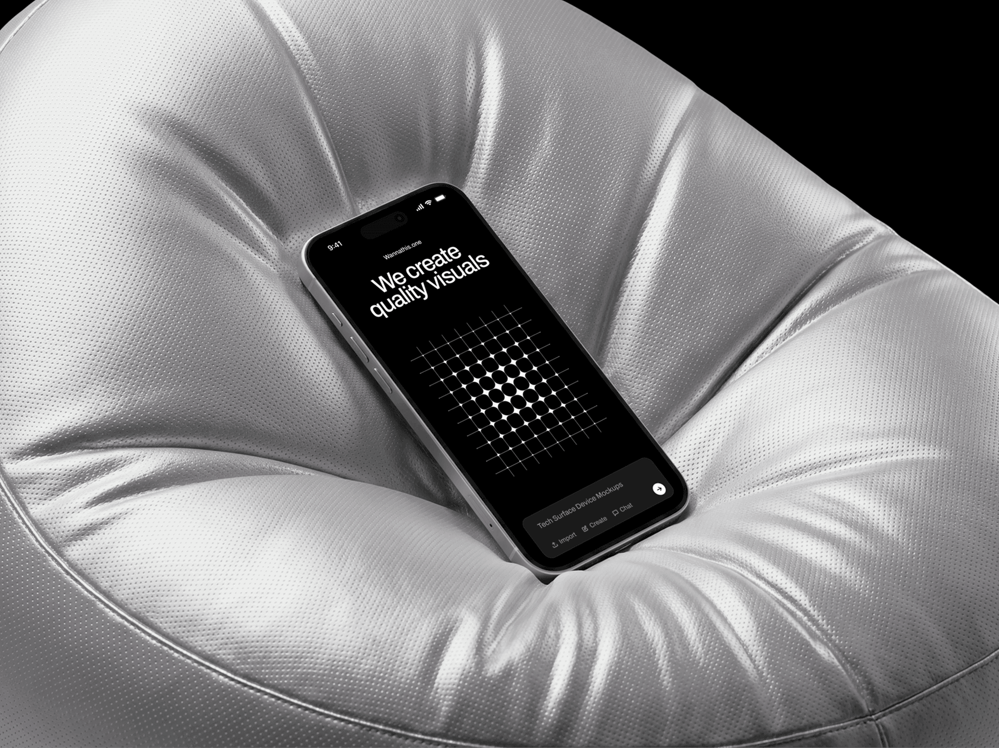 Sloped back of an inflatable lounge chair with an iPhone mockup lying on it