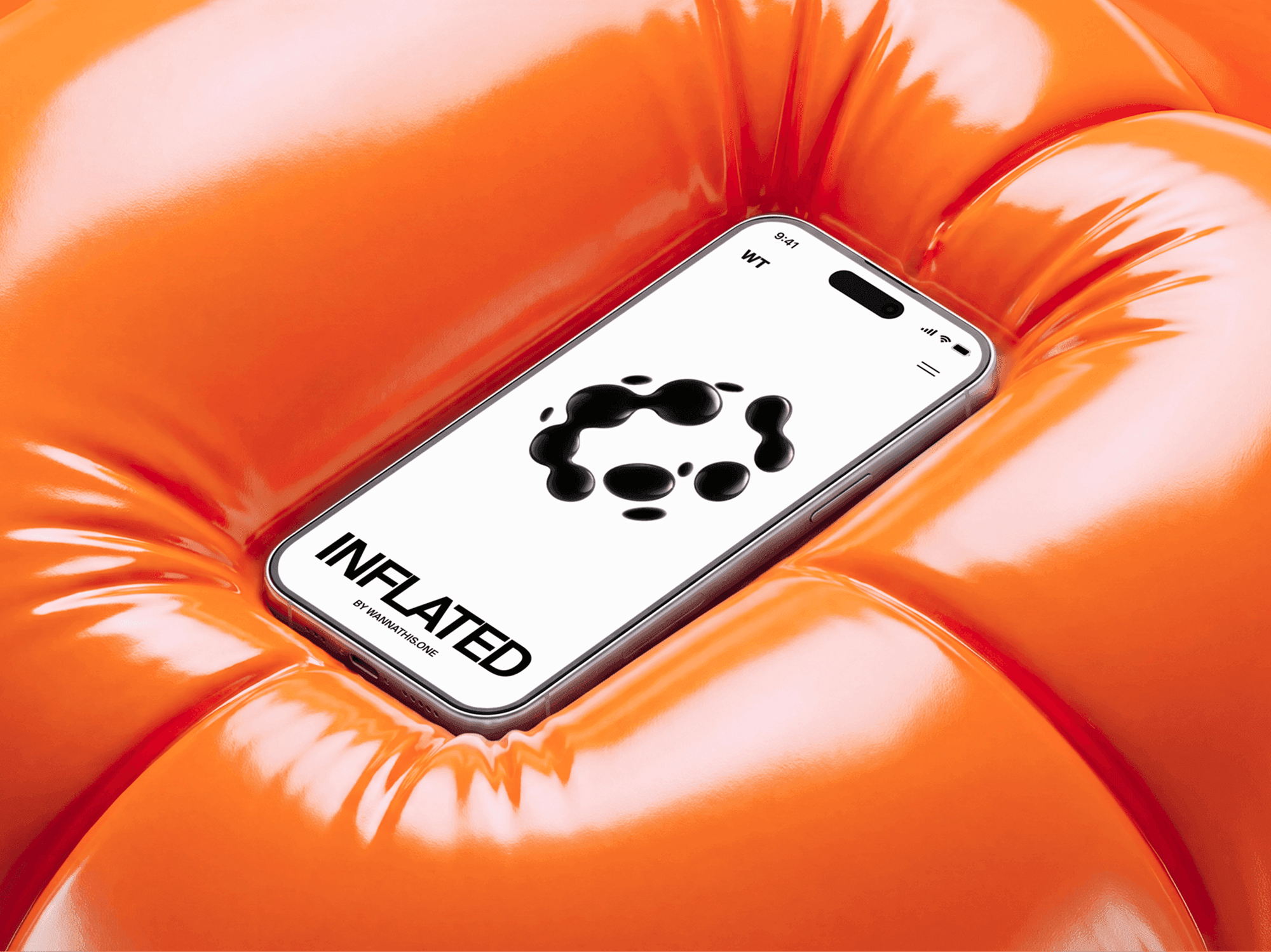 Close up iPhone mockup on an inflatable seat filling most of the frame