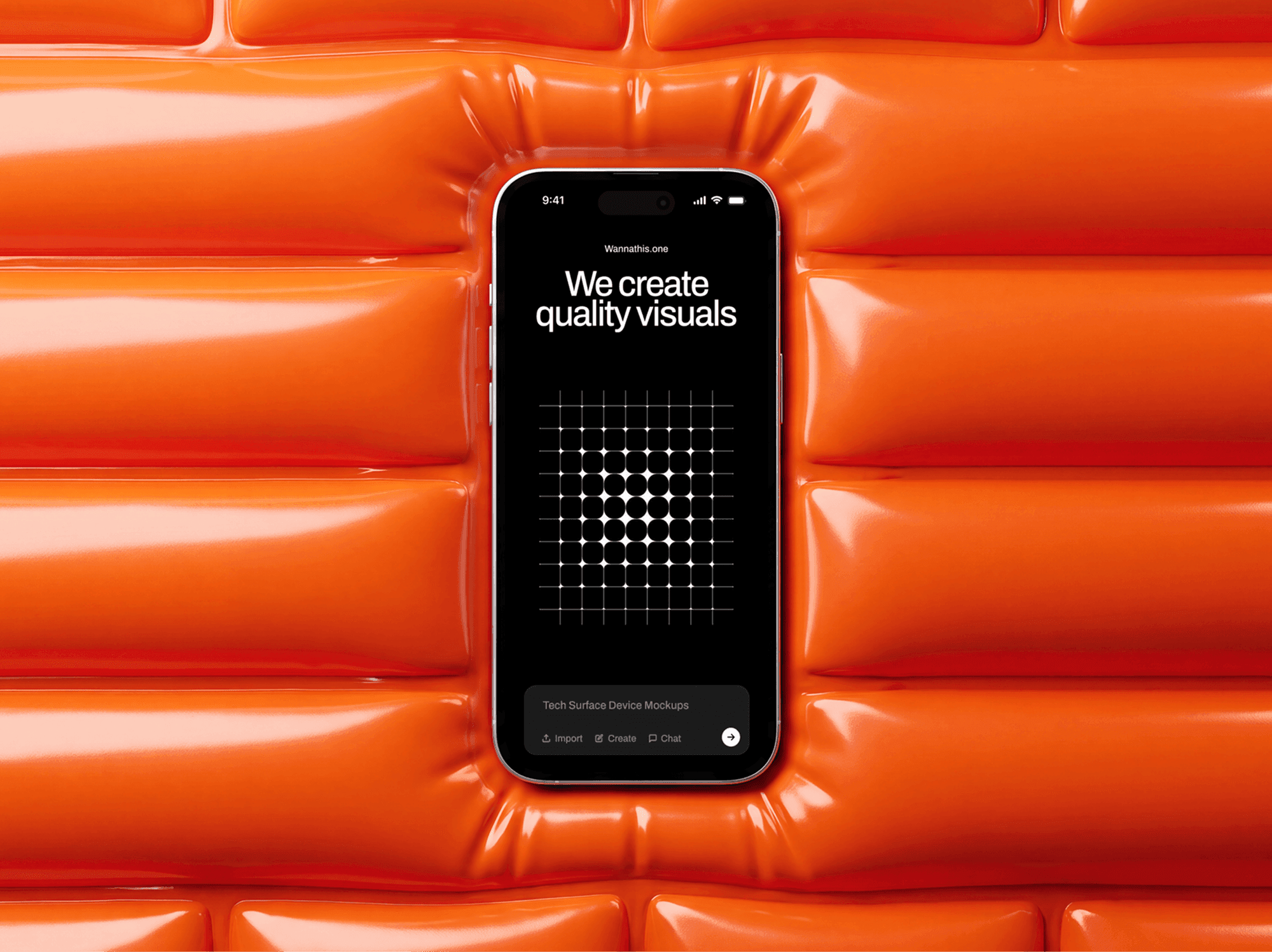 Front view iPhone mockup centred on a wide inflatable mattress