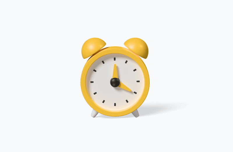 Free 3D illustration of a classic yellow alarm clock with bells and white clock face, isolated on white background