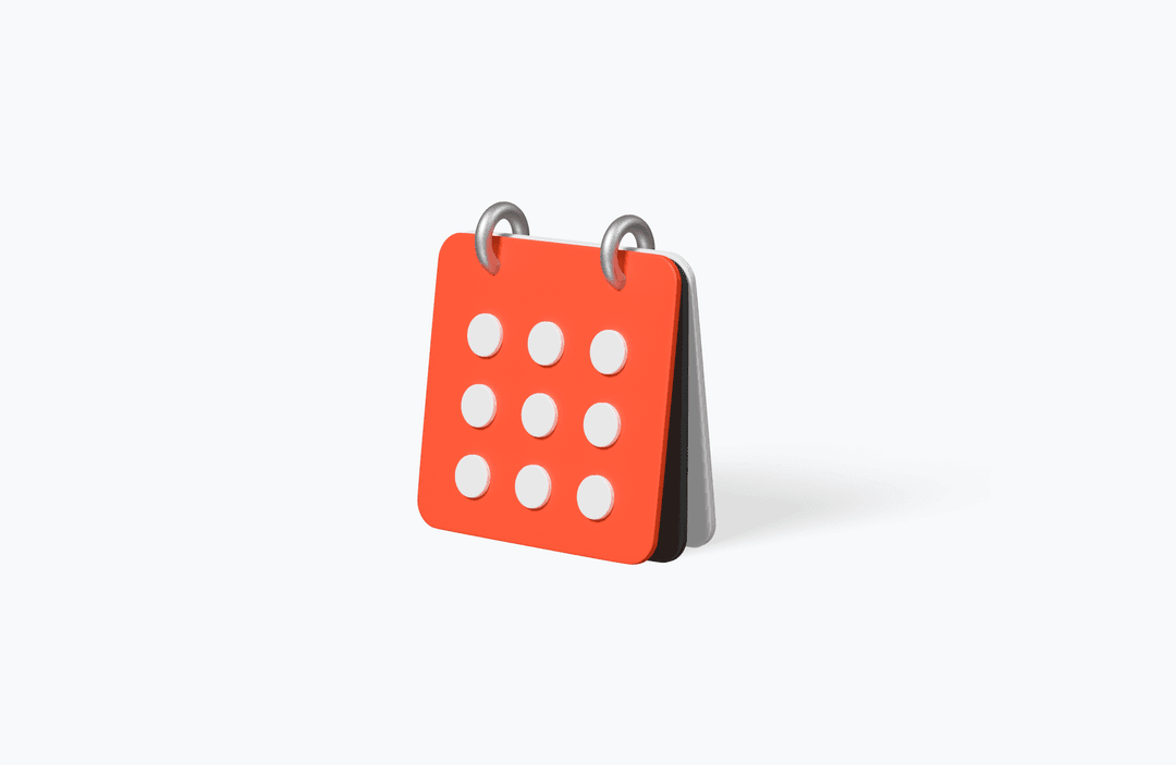 Free 3D illustration of a red tabletop calendar with white dots, representing dates or scheduling