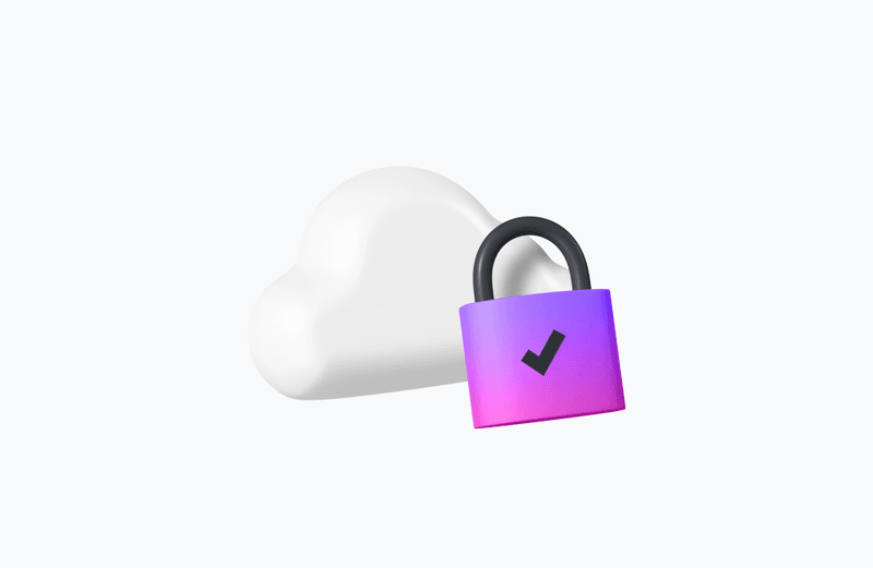 Free 3D cloud with gradient padlock and checkmark, representing secure cloud storage or data protection