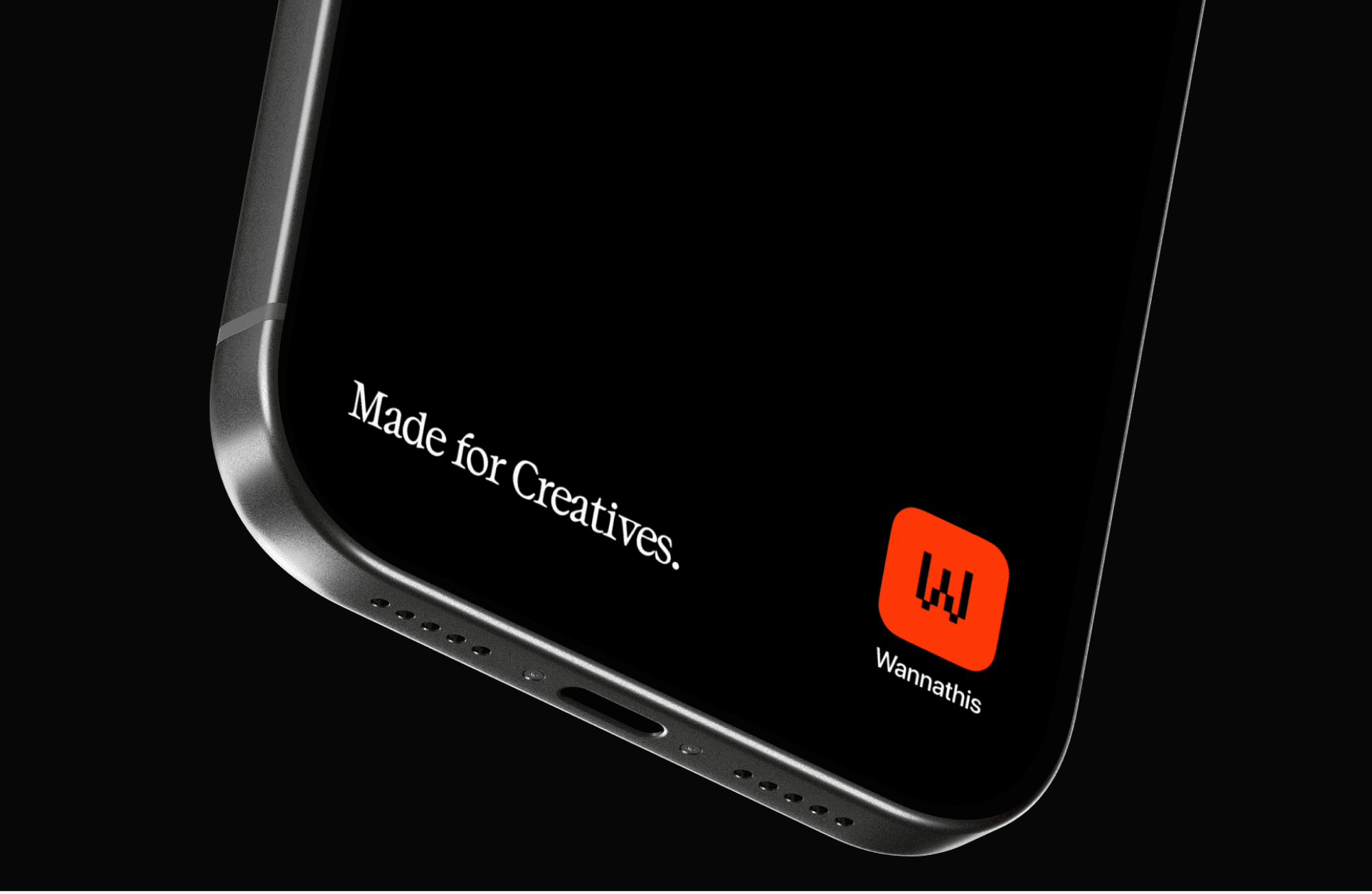 Dark iPhone mockup with minimal UI screen and soft reflections close-up by Wannathis