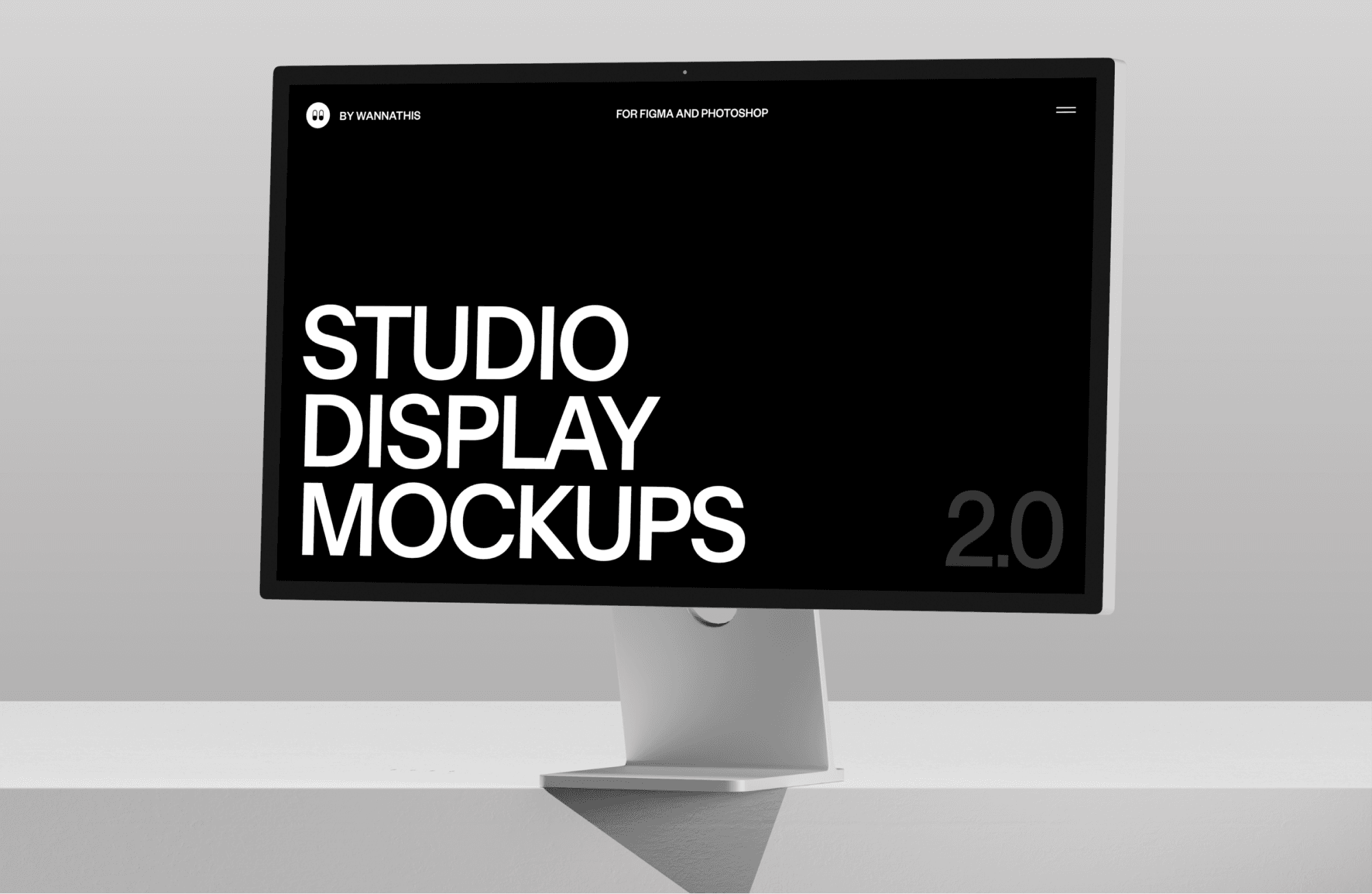 Free Apple Studio Display mockup, set on a sleek white desk