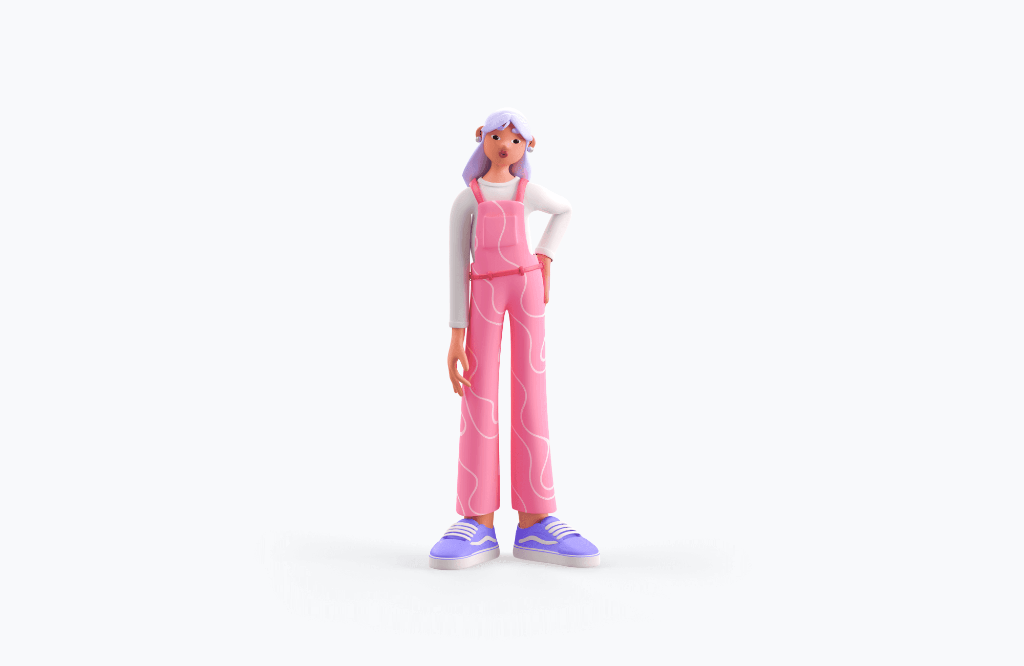 Free 3D illustration of stylish young character in pink outfit and white jacket, standing on white background