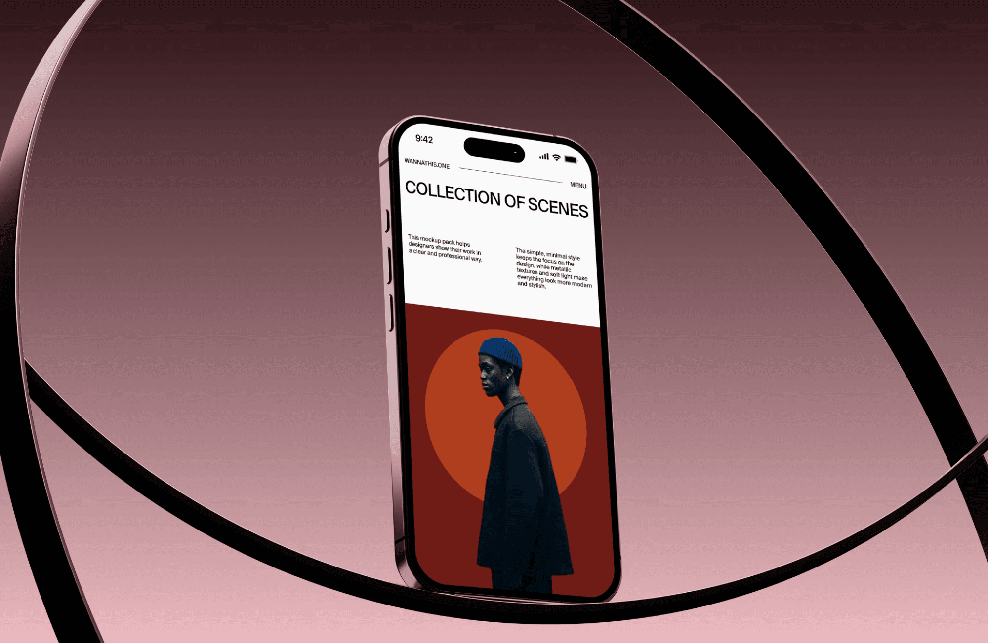 Free iPhone Mockup in Metallic Ring Frame for app presentations