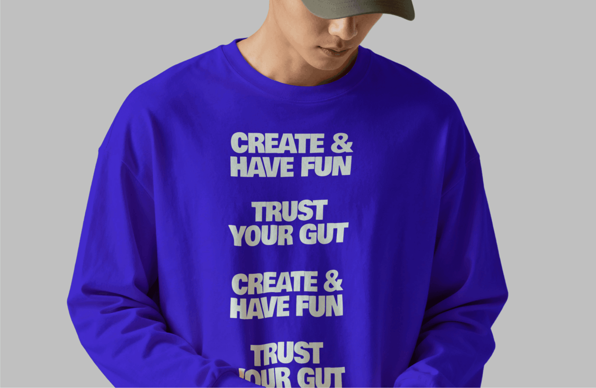 Oversized sweatshirt mockup worn by model with editable front print design