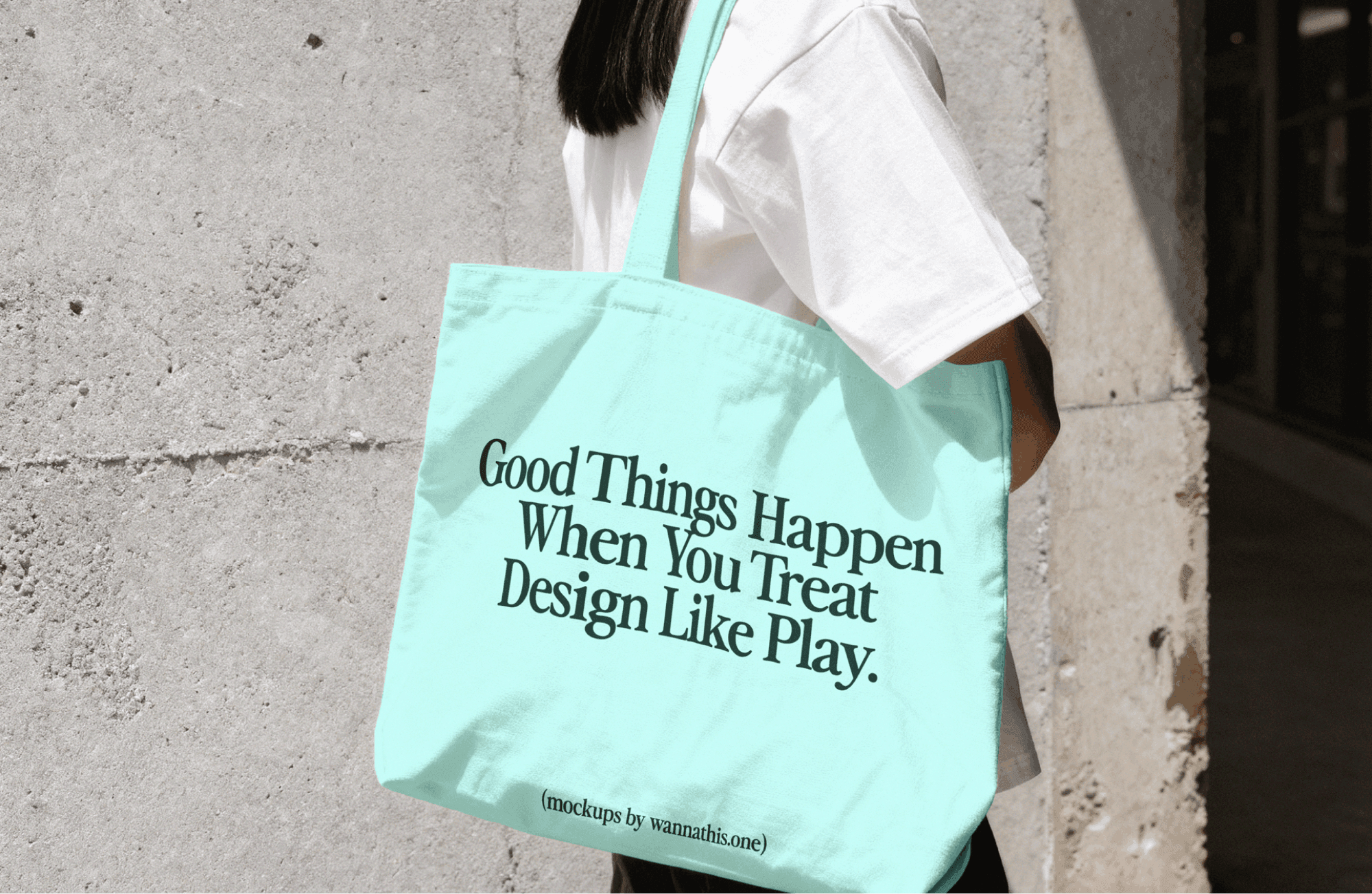 Canvas tote bag mockup carried by person outdoors with editable text design