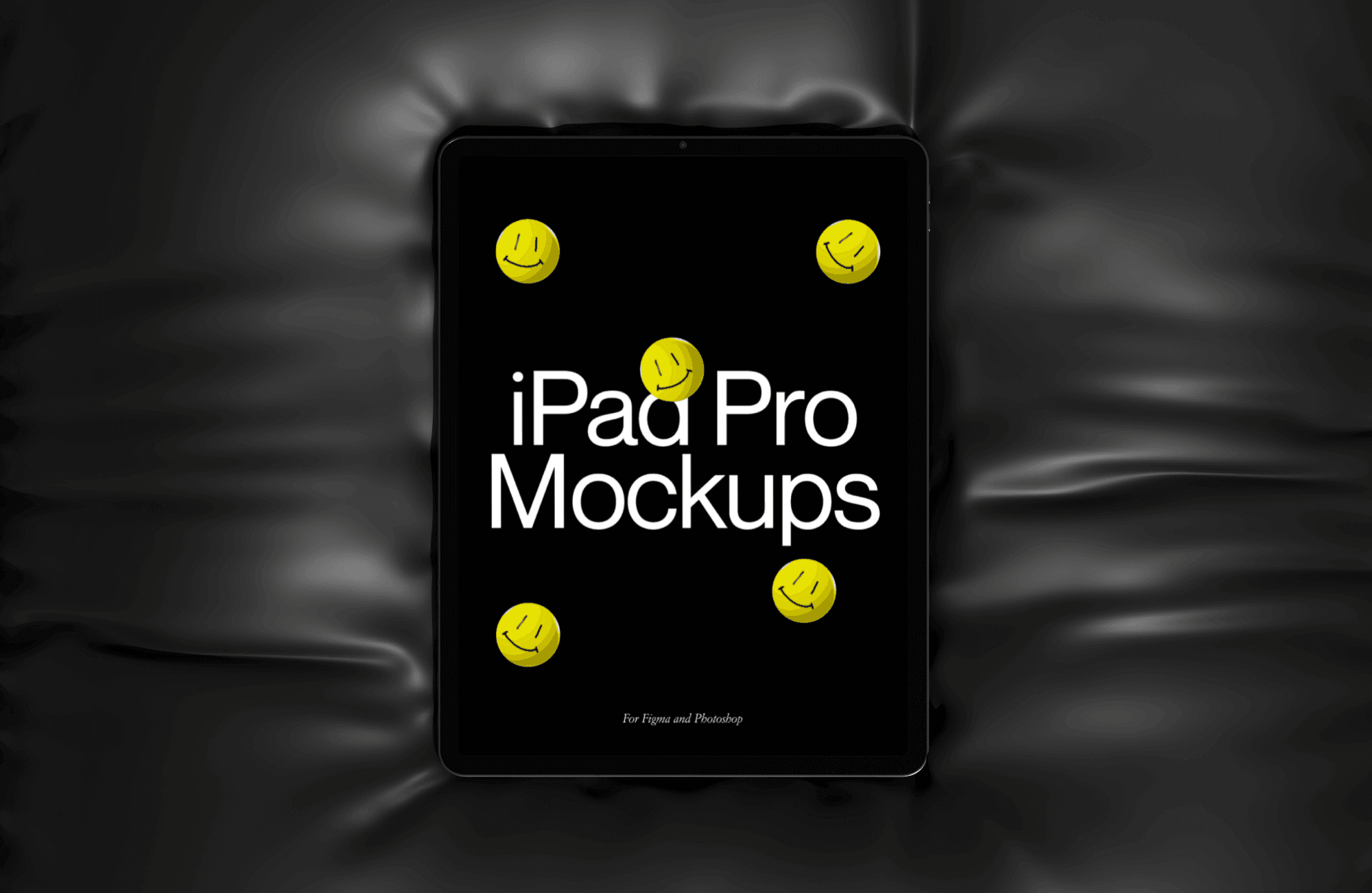 Free iPad Pro mockup, placed on a tufted black leather cushion background