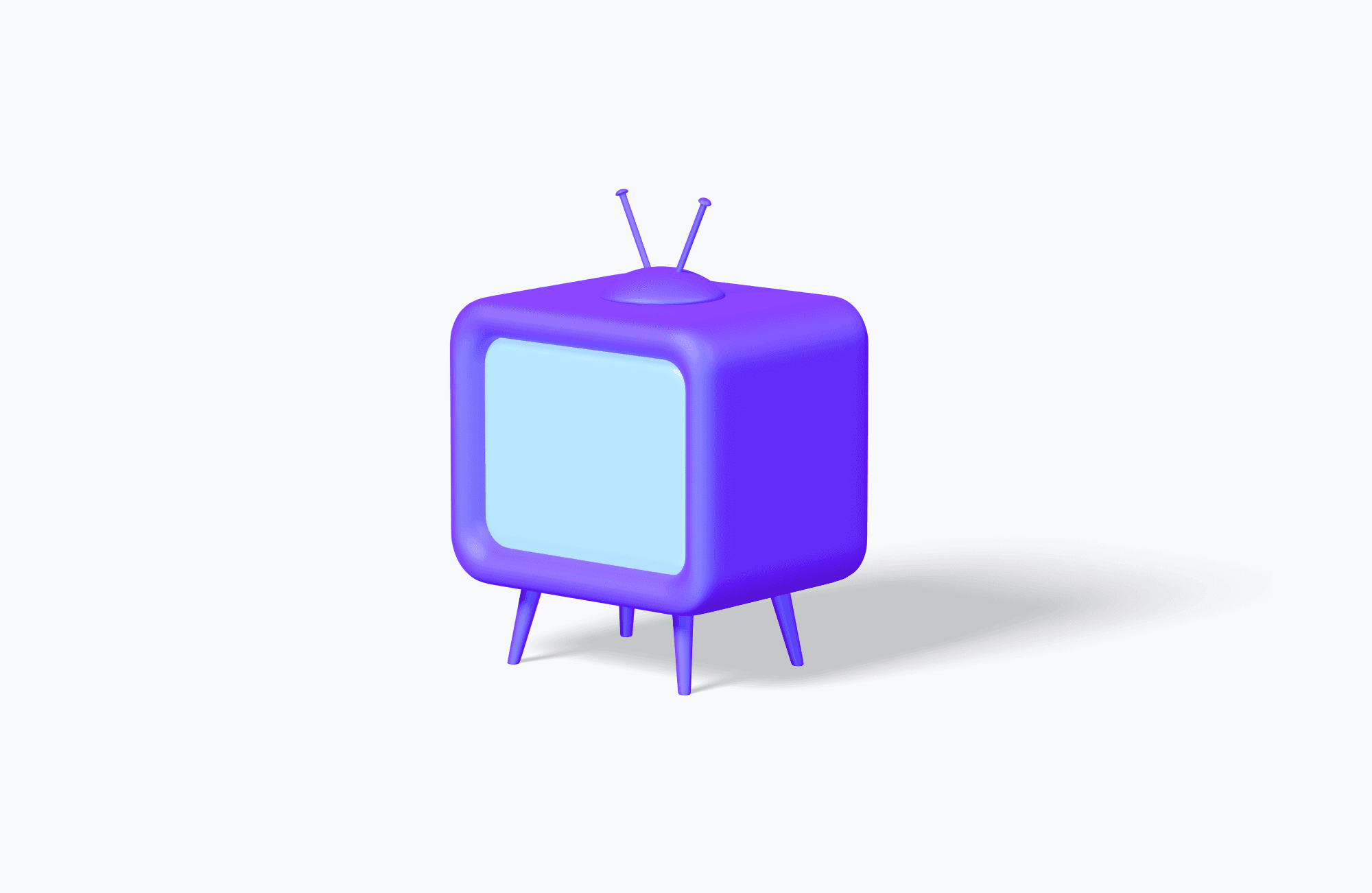 Free 3D retro television with purple casing, antennas, and a blue screen, symbolizing media or broadcasting
