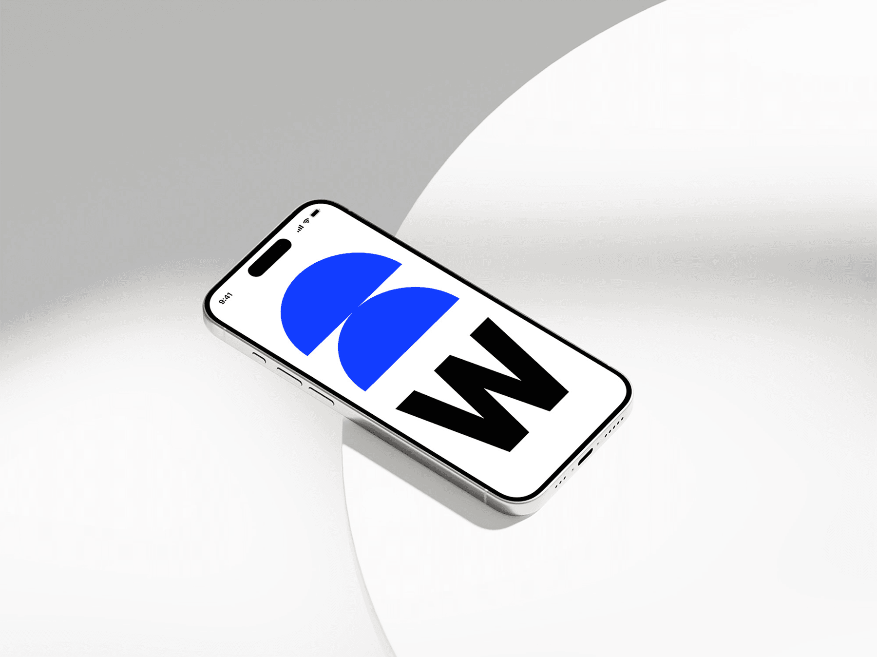 iPhone mockup positioned on a round white platform