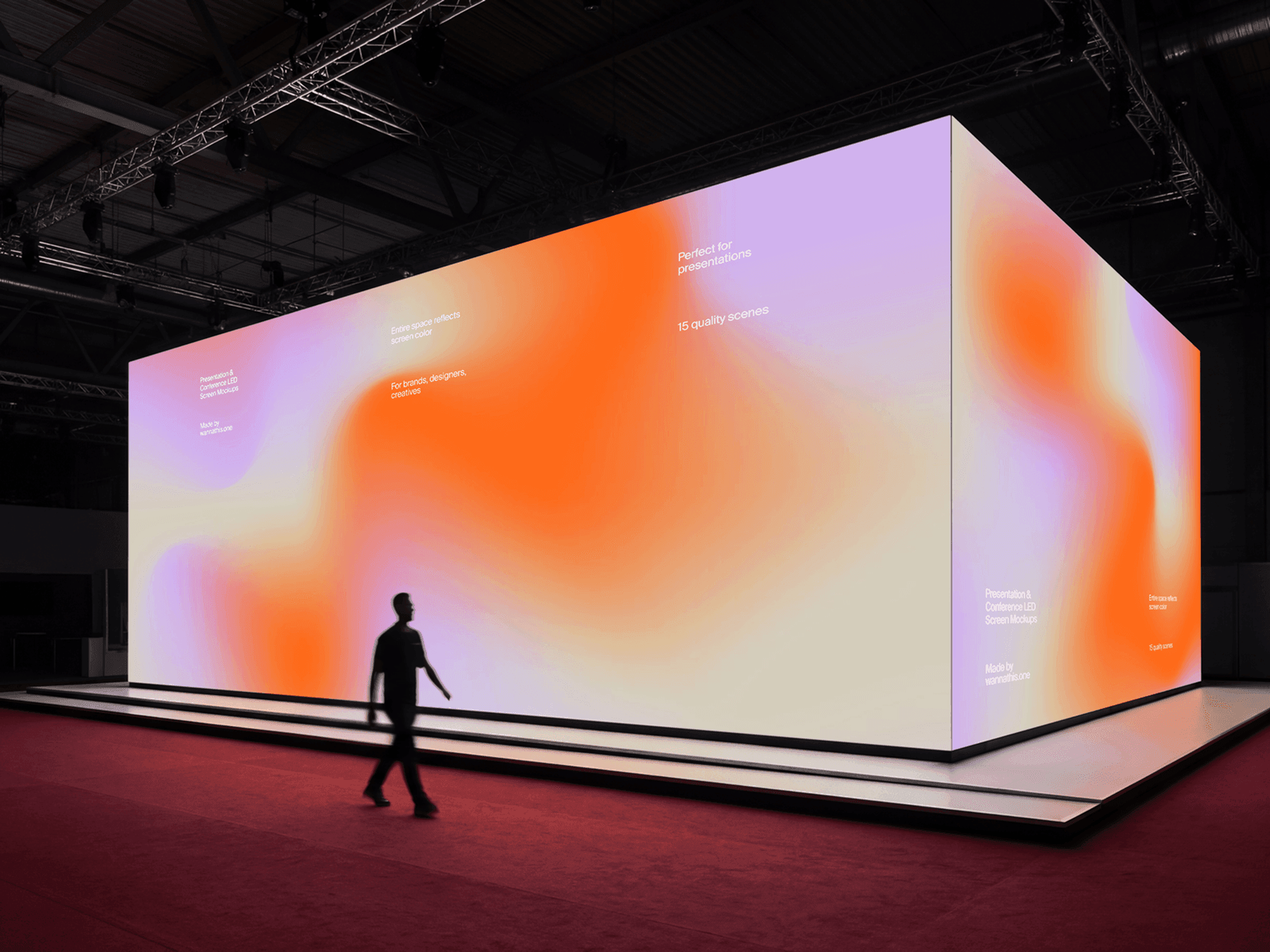 Massive LED cube display installed in a spacious indoor exhibition hall