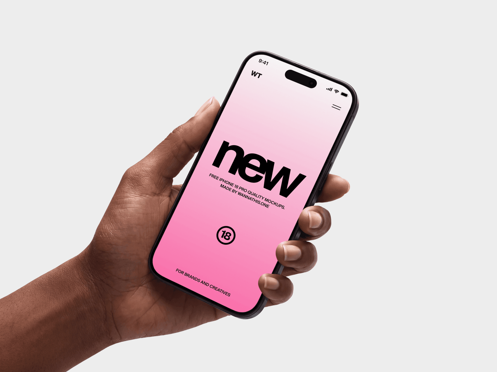 iPhone 18 Pro held in one hand and turned at an angle against a plain background