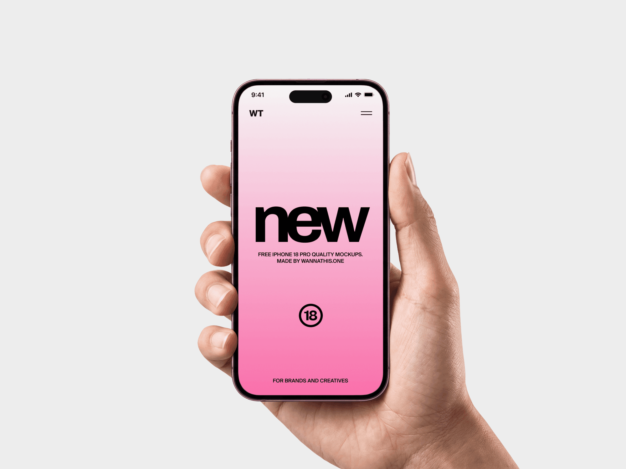 iPhone 18 Pro held upright in one hand and shot square to the camera