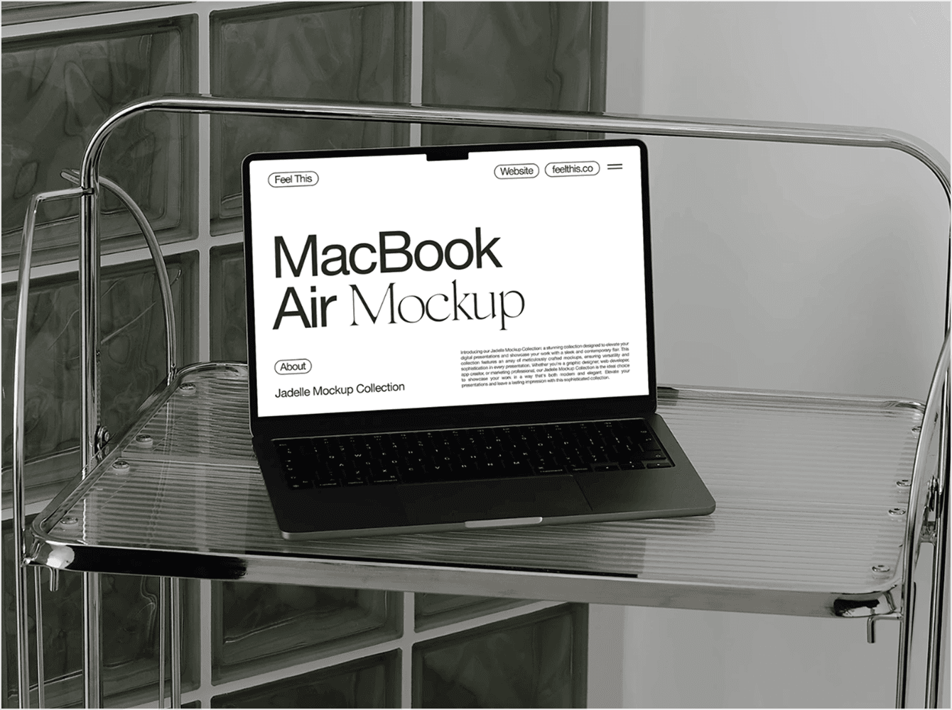 MacBook Pro mockup placed on a transparent metal cart