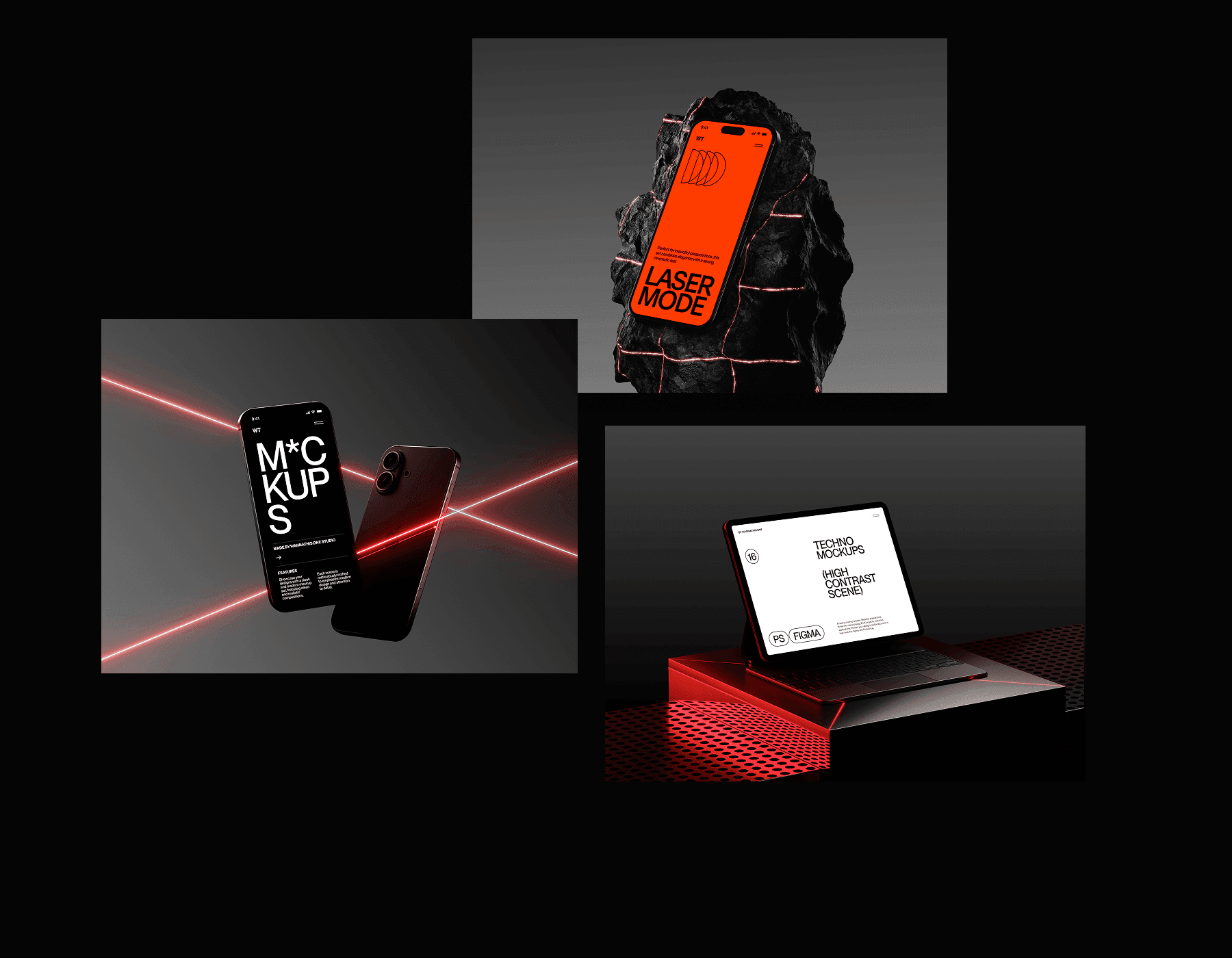 Laser light Apple device mockups for design projects