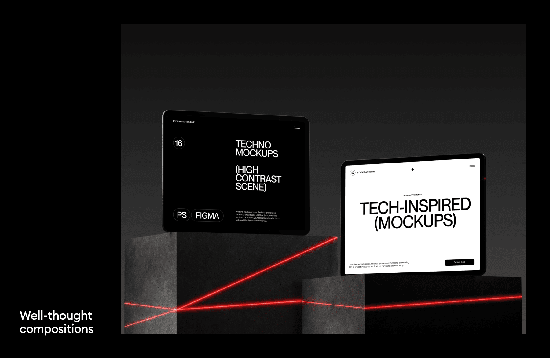 Laser light Apple device mockups for designers