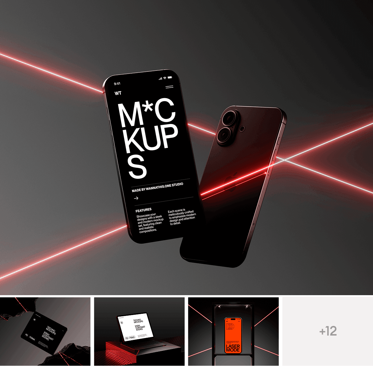 Laser light Apple device mockups for design presentations