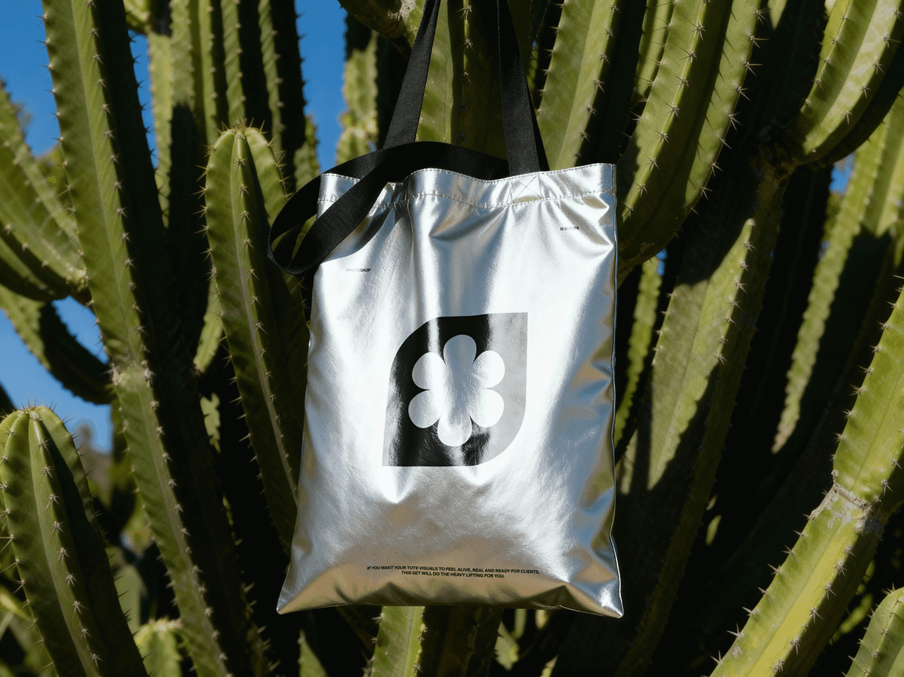 Tote bag mockup hanging outdoors in a natural environment