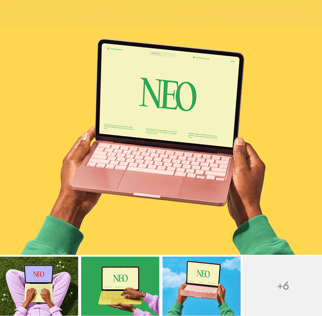 MacBook Neo Mockups in Hands for design presentations