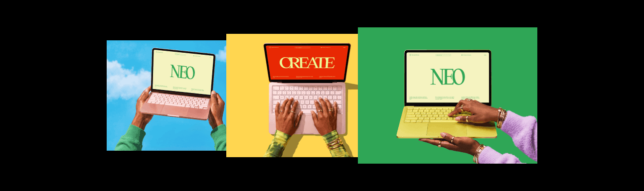 MacBook Neo Mockups in Hands for design projects