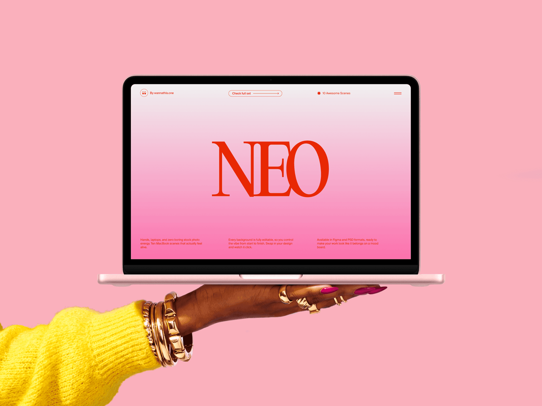 MacBook laptop balanced on one hand in a front view presentation