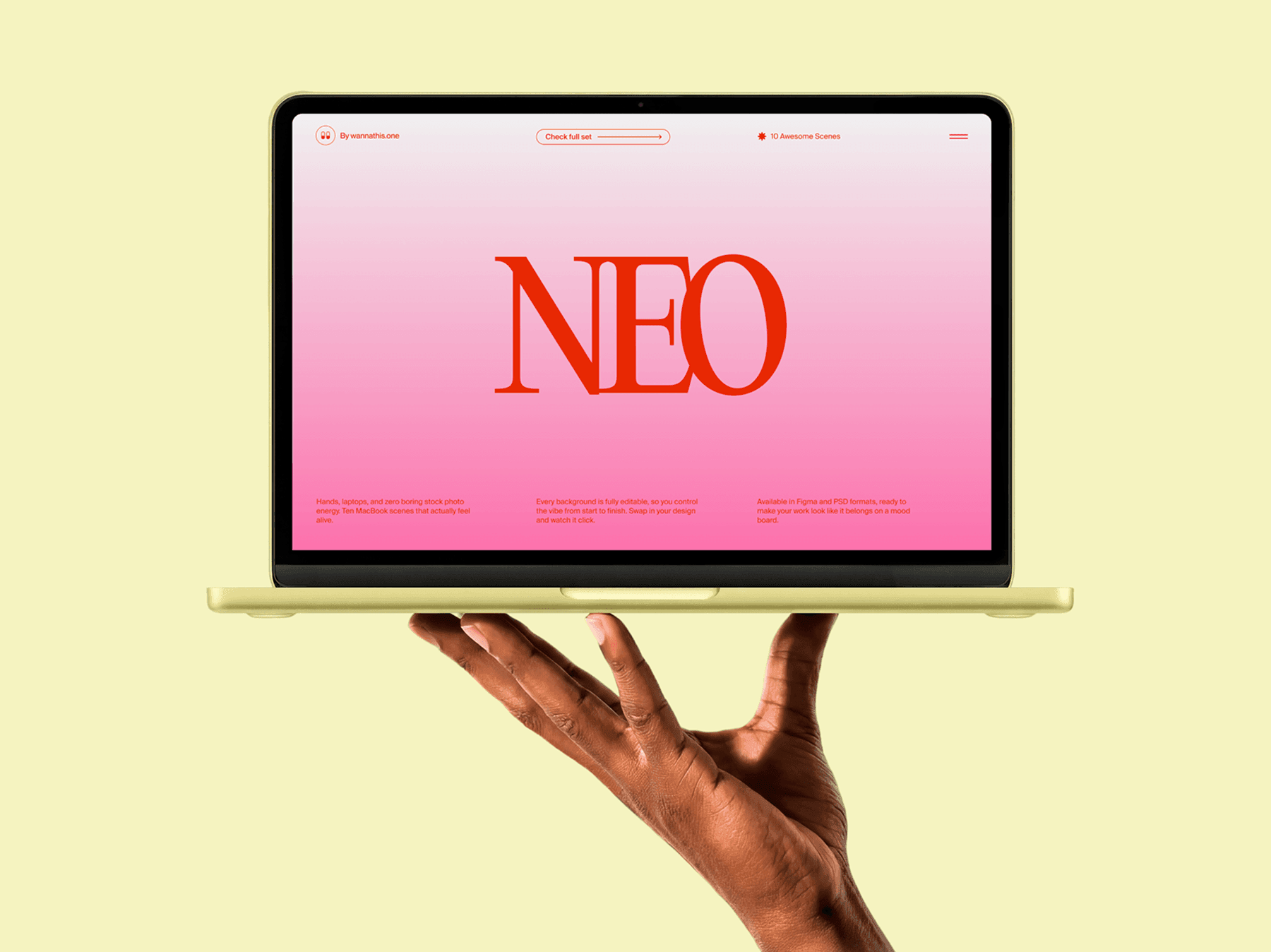 MacBook laptop balanced on one hand in a clean studio setup