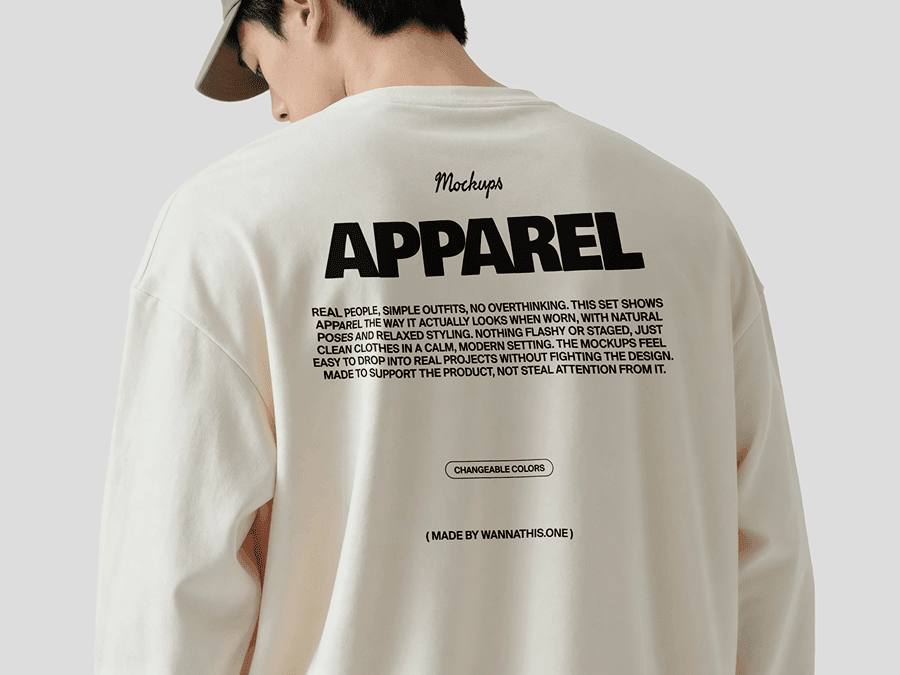 Long sleeve apparel mockup shown from the back with a relaxed fit on a model