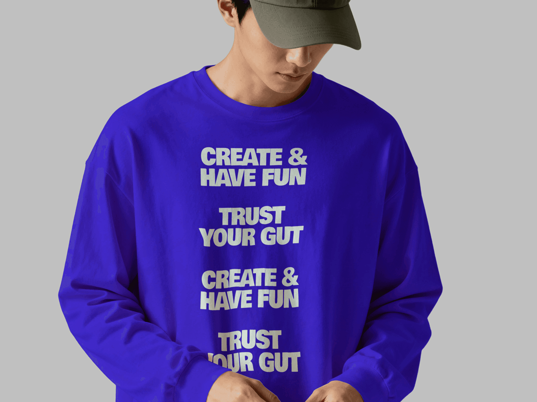 Crewneck sweatshirt mockup worn by a model in a relaxed pose