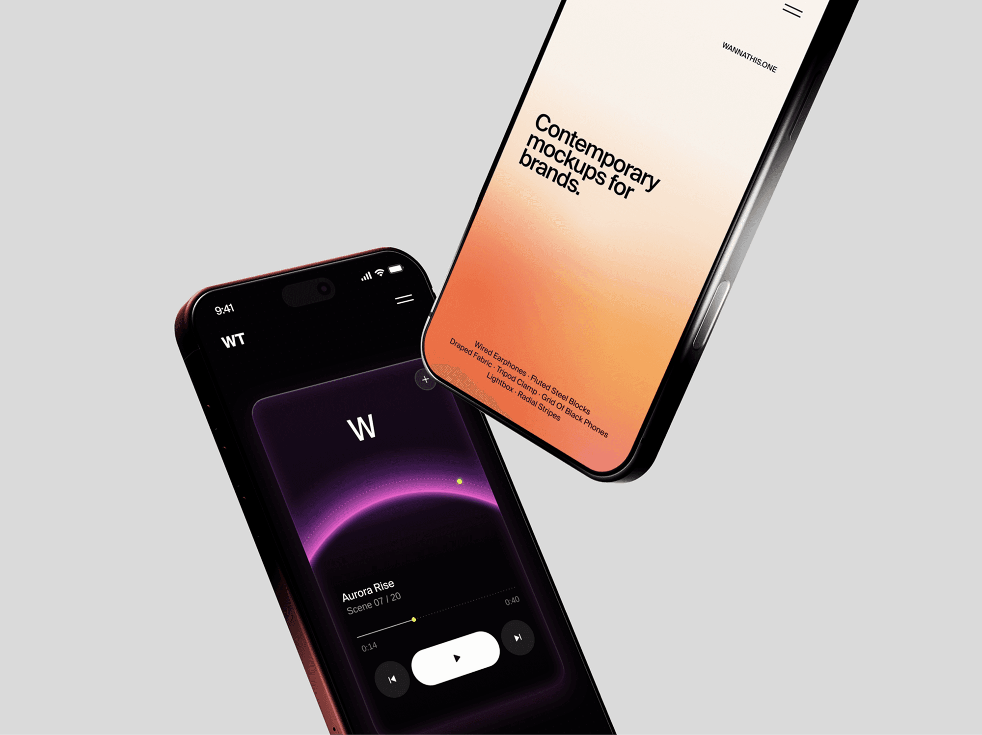 Two iPhone 18 Pro mockups layered over each other at opposing diagonal angles