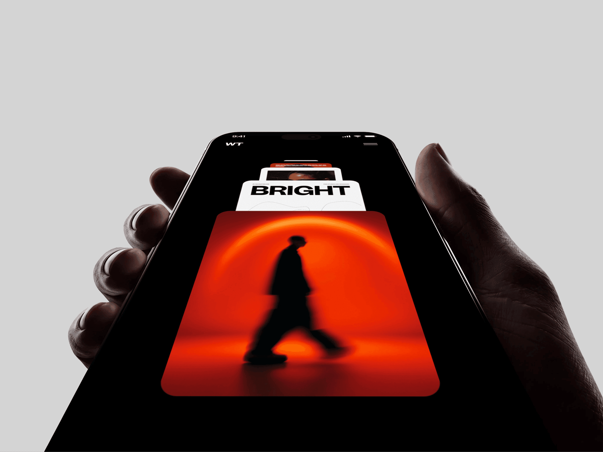 iPhone 18 Pro mockup gripped low in one hand with fingers curling around the edge