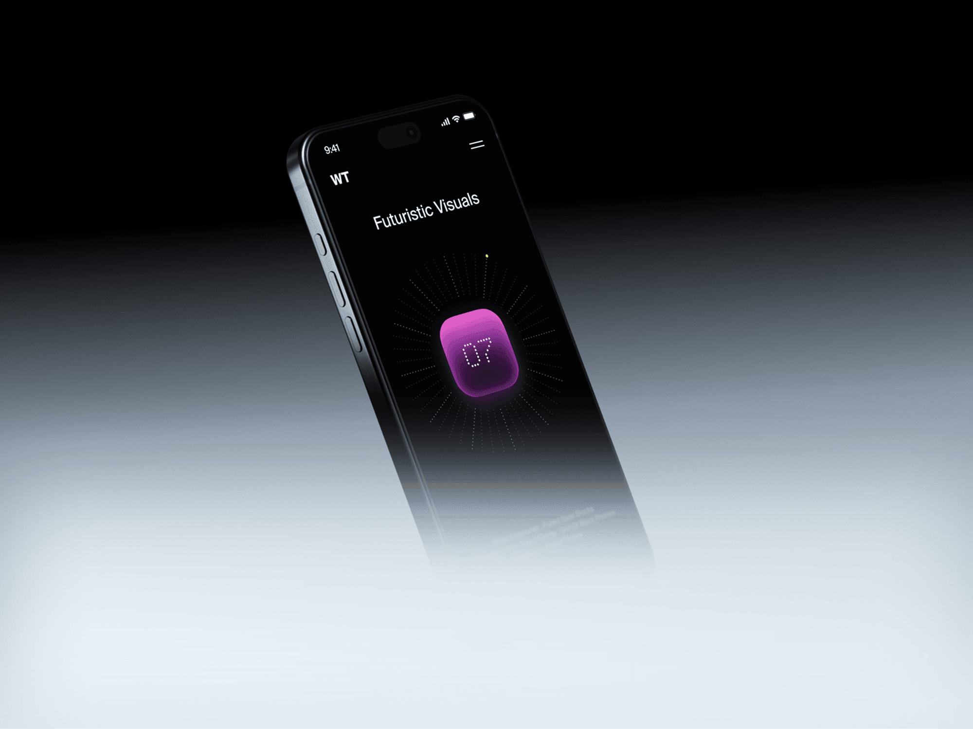 iPhone 18 Pro mockup tilted above a glossy surface that mirrors the body back