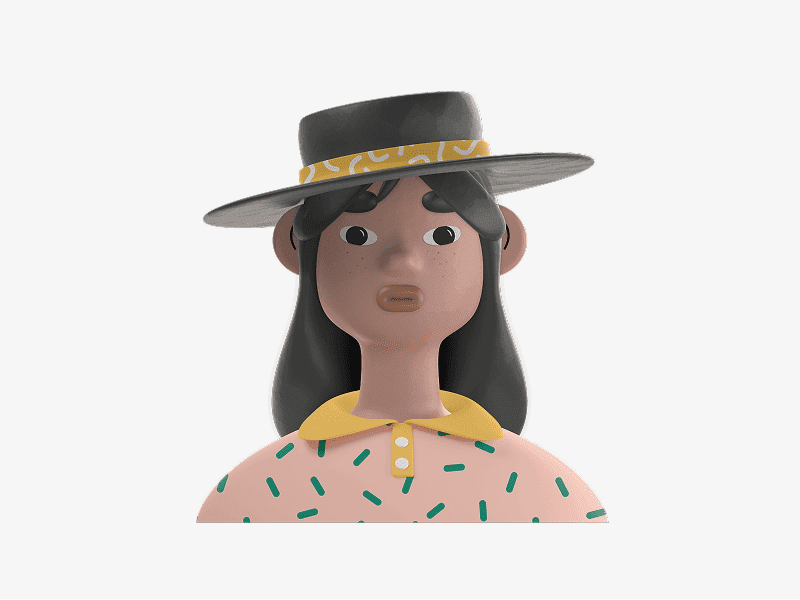 3D female avatar wearing a wide hat