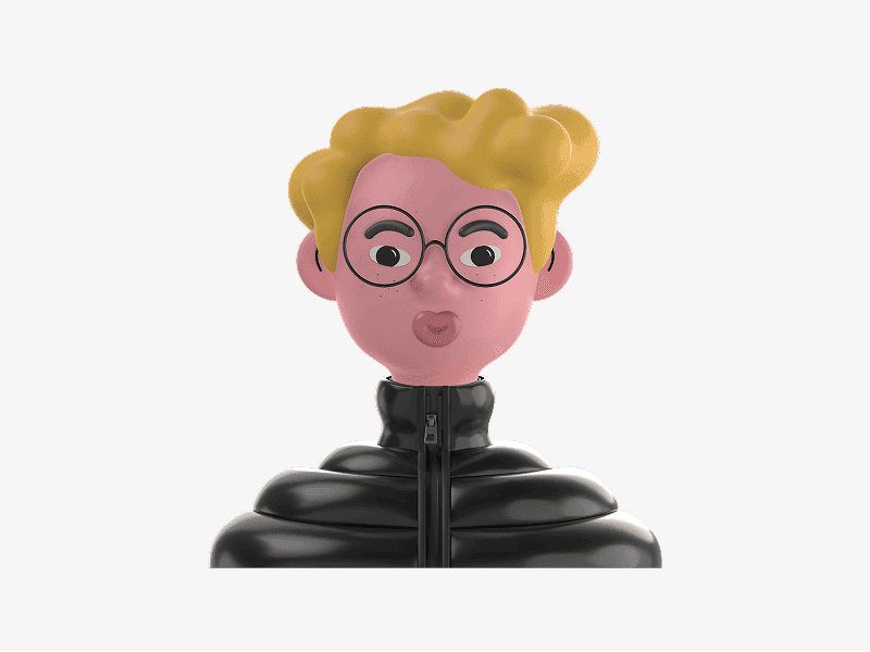 3D male avatar with blonde hair and round glasses