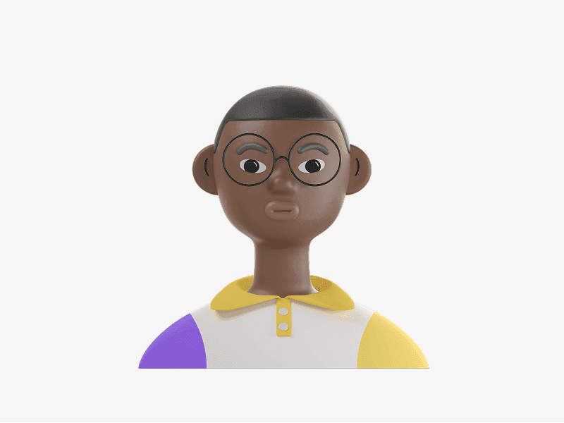 3D avatar wearing glasses and a yellow shirt