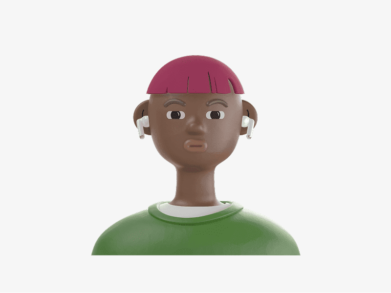 3D avatar wearing a red beanie and earphones