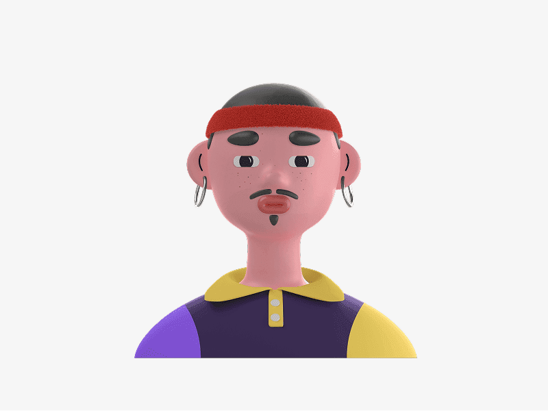 3D avatar wearing a red headband and earrings