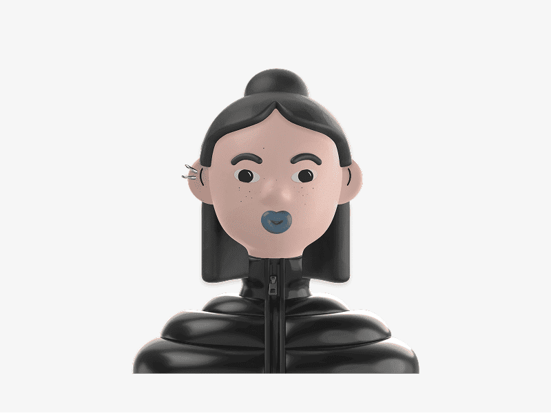 3D female avatar wearing a black jacket and neutral expression