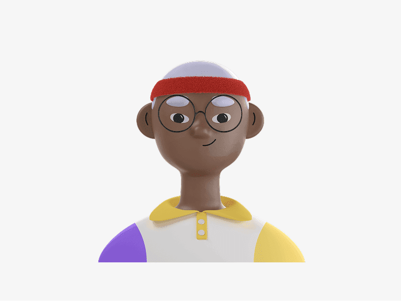 3D avatar wearing glasses and a red headband