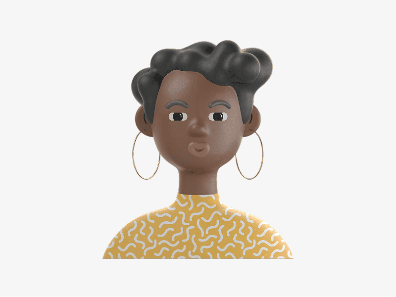 3D avatar with curly hair and hoop earrings