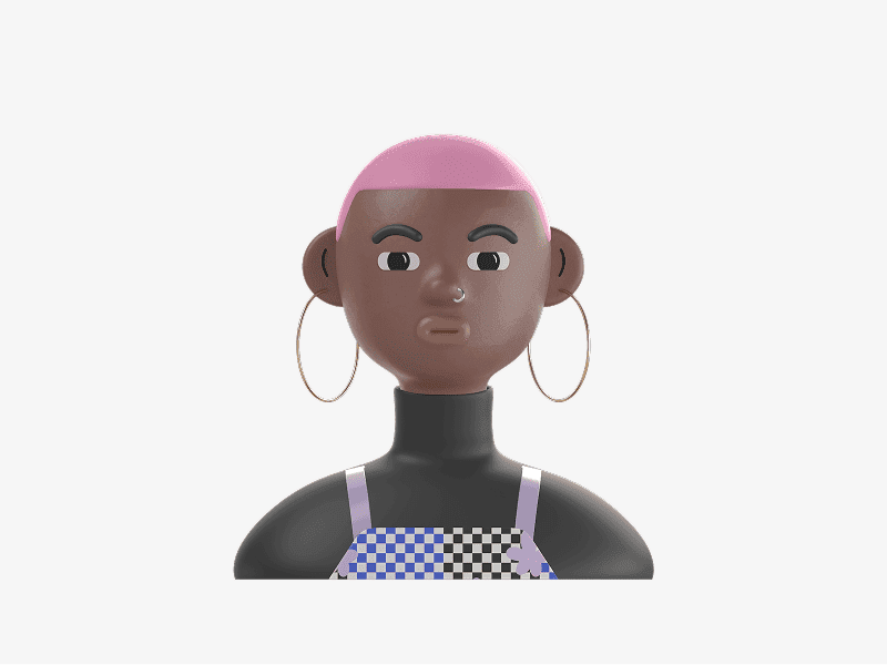 3D avatar with pink buzz cut hairstyle